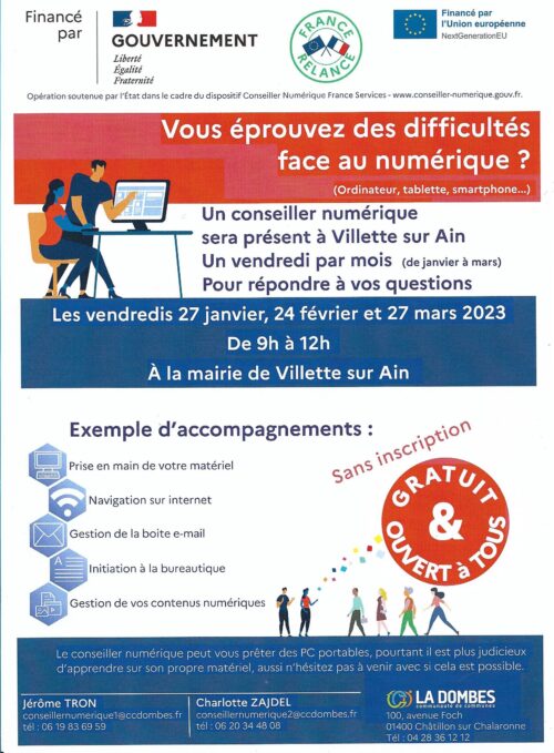 conseiller numérique à villette sur Ain de janvier à mars 1 vendredi par mois